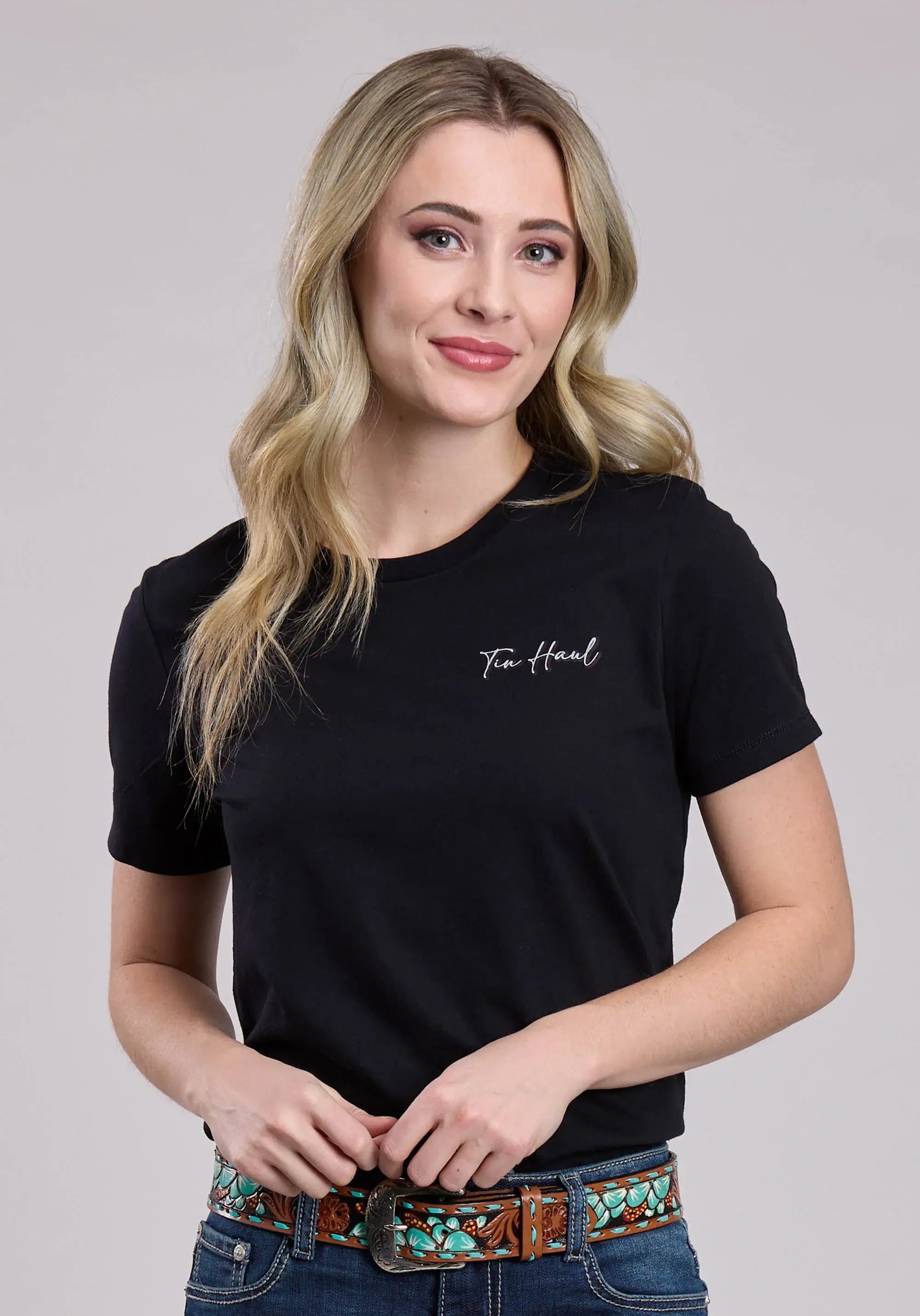 Womens Tin Haul Running Horses Collage On Bac Short Sleeve Pullover Western - Tin Haul - Flyclothing LLC