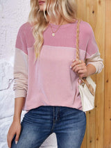 Color Block Round Neck Long Sleeve Sweatshirt - Trendsi - Flyclothing LLC