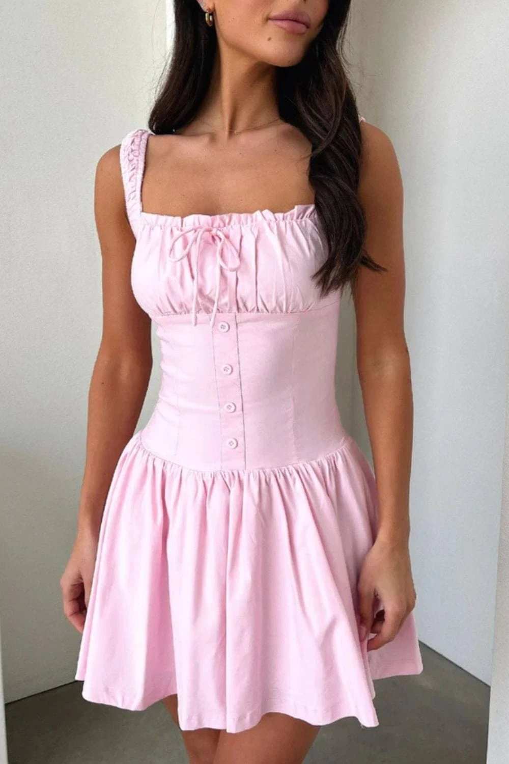 Decorative Button Square Neck Cami Dress - Trendsi - Flyclothing LLC