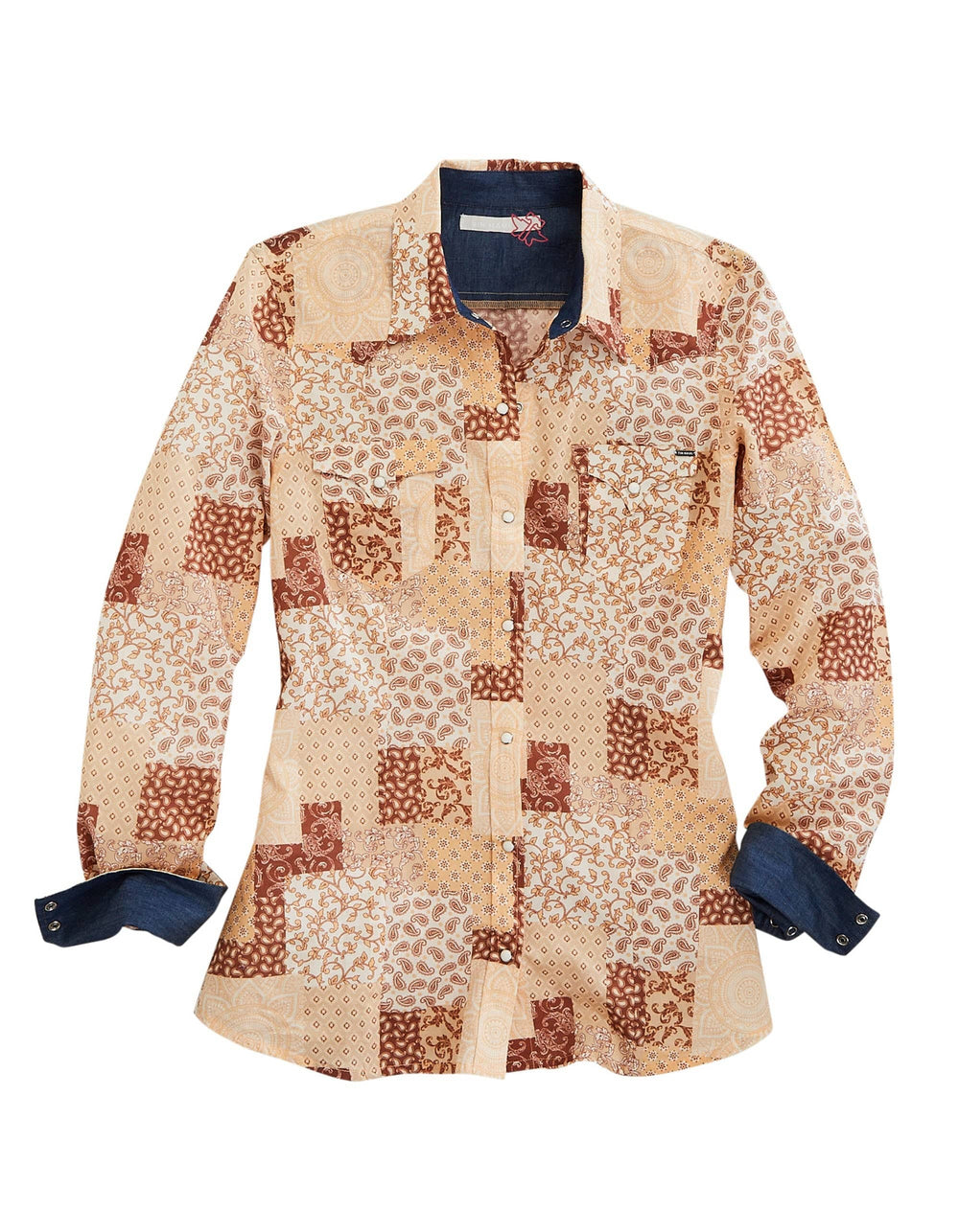 Tin Haul Womens Long Sleeve Snap Sunrise Patchwork Print Western Shirt - TIN HAUL