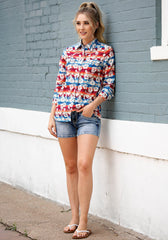 Tin Haul Womens Long Sleeve Snap Hawaiin Serape Western Shirt