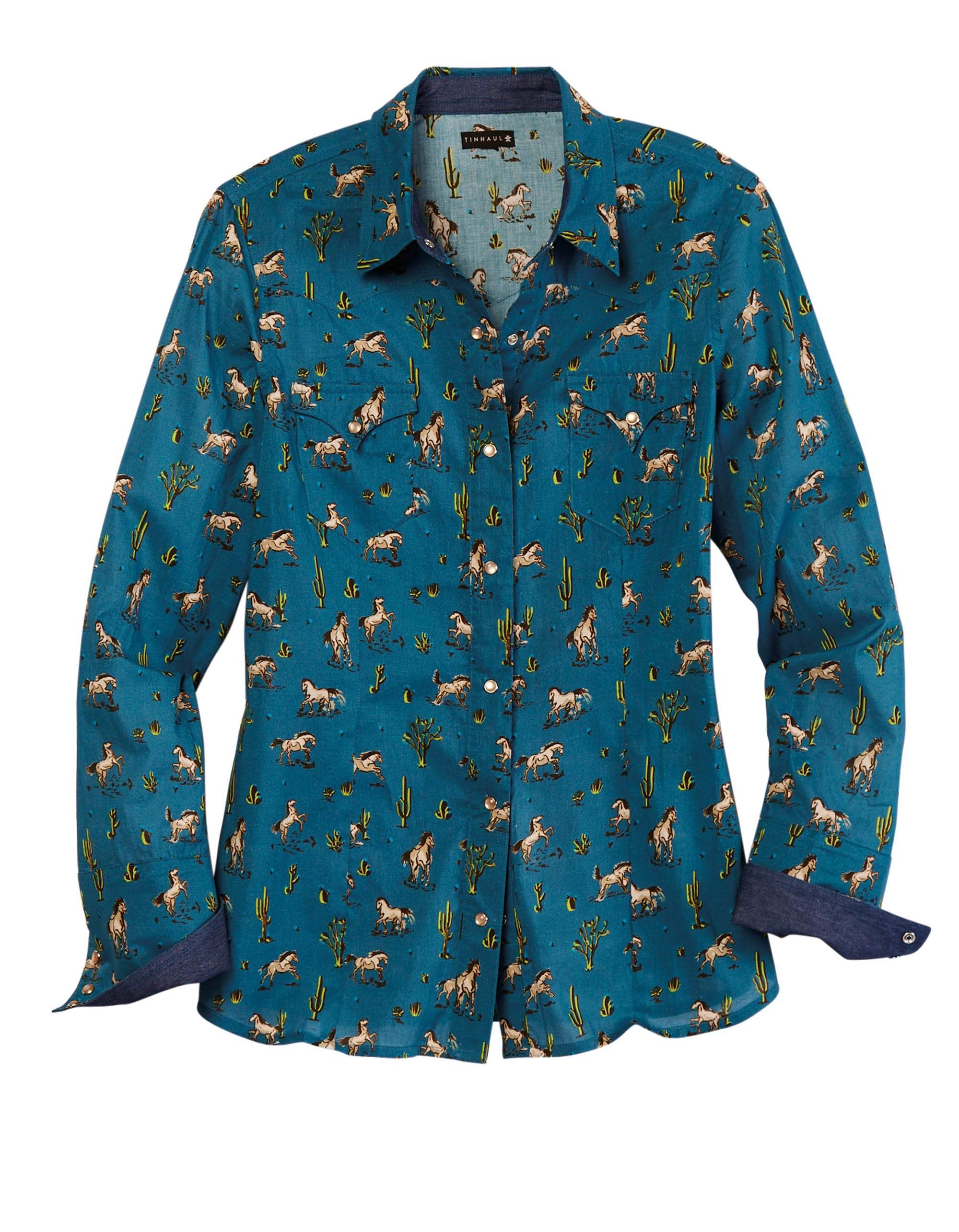 Tin Haul Womens Long Sleeve Snap Kickin Up Dust Print Western Shirt - TIN HAUL - Flyclothing LLC