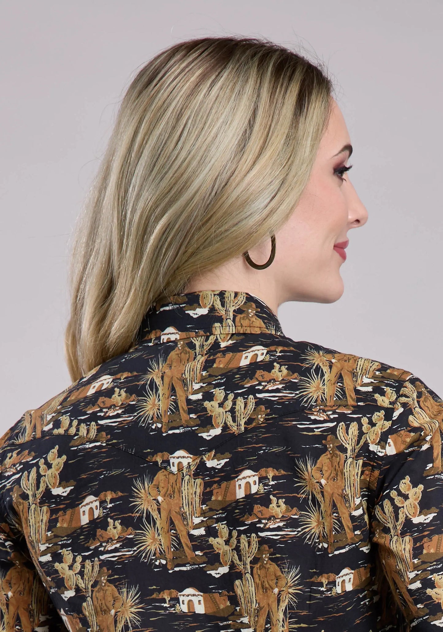 Womens Long Sleeve Snap Cowboy Print Western Shirt - Tin Haul - Flyclothing LLC