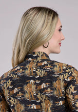 Womens Long Sleeve Snap Cowboy Print Western Shirt - Tin Haul - Flyclothing LLC