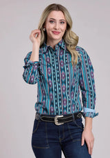 Tin Haul Womens Long Sleeve Snap Vertical Aztec Stripe Western Shirt - Tin Haul - Flyclothing LLC