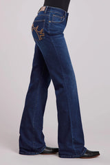 Womens Jeans Button Dk Wash Antler Heavy Embroidered Back Pkt Western Shirt - Tin Haul - Flyclothing LLC