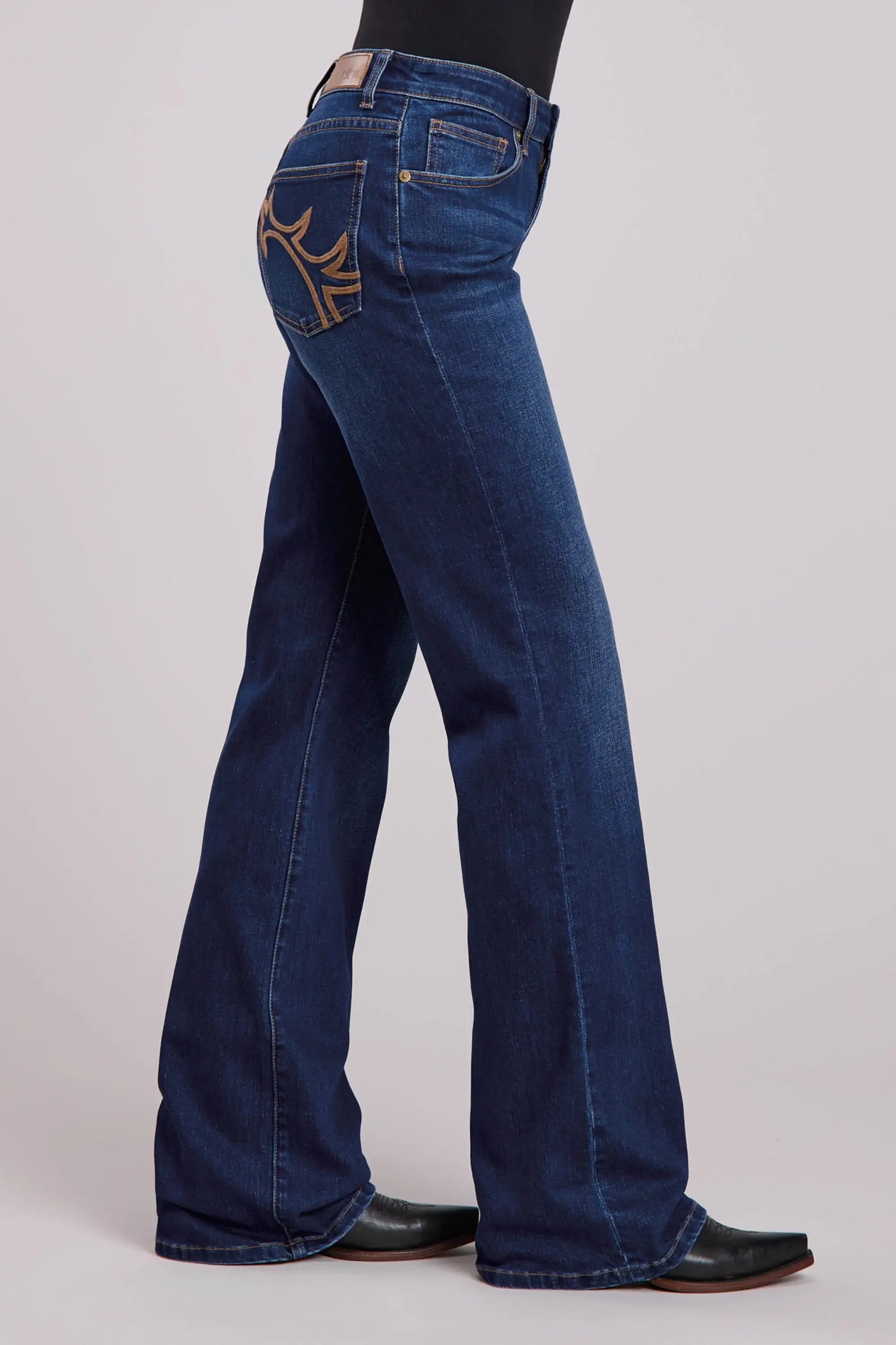 Womens Jeans Button Dk Wash Antler Heavy Embroidered Back Pkt Western Shirt - Tin Haul - Flyclothing LLC
