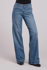 Womens Jeans Button Med Wash Plain Back Pkt W/ Seams Western Jeans - Tin Haul - Flyclothing LLC