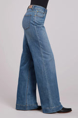 Womens Jeans Button Med Wash Plain Back Pkt W/ Seams Western Jeans - Tin Haul - Flyclothing LLC