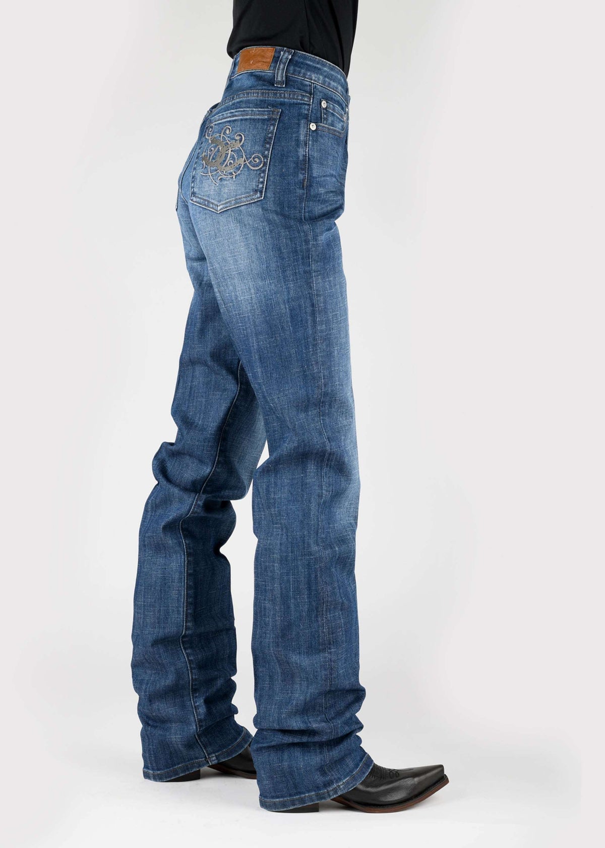 Tin Haul Womens Double Horseshoe Emb On Back Pocket Button Jeans