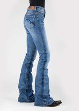 Tin Haul Womens Navy Tan Emb Back Pocket Deco Button Jeans - Tin Haul - Flyclothing LLC