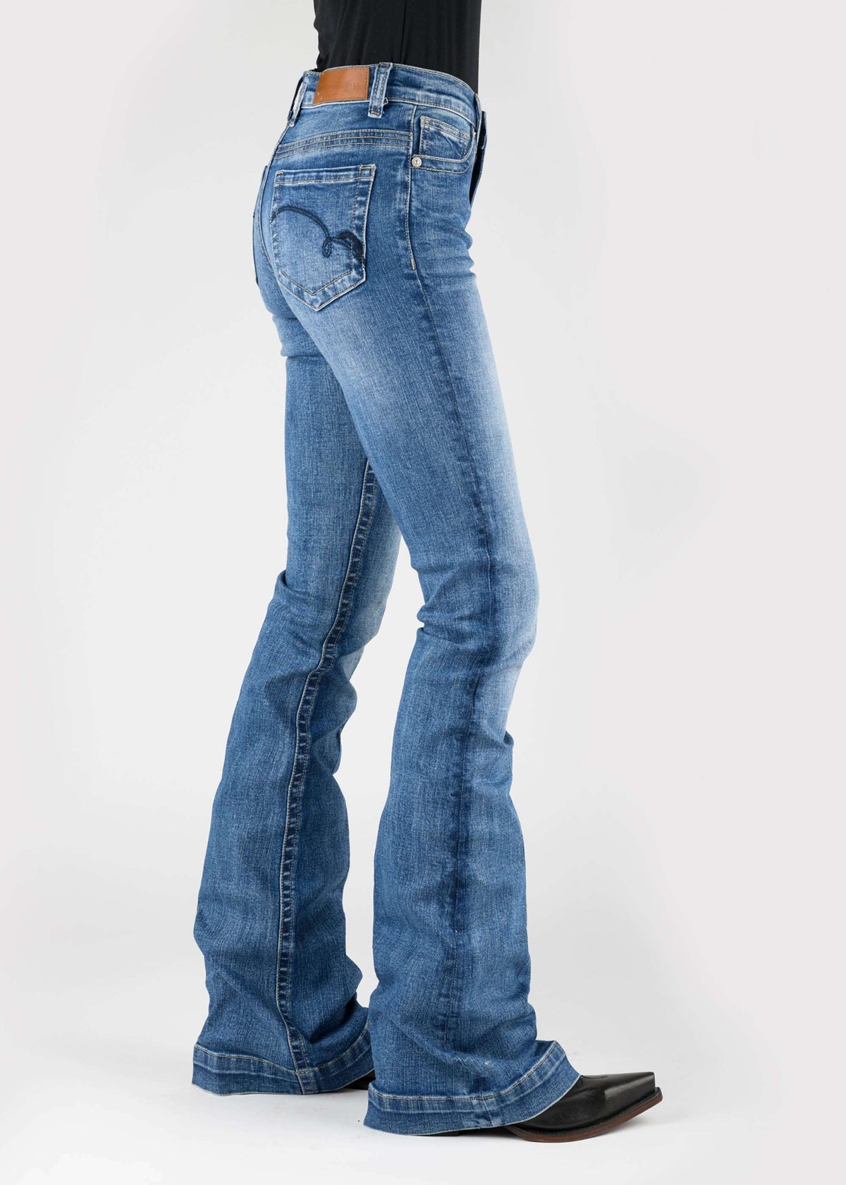 Tin Haul Womens Navy Tan Emb Back Pocket Deco Button Jeans - Tin Haul - Flyclothing LLC