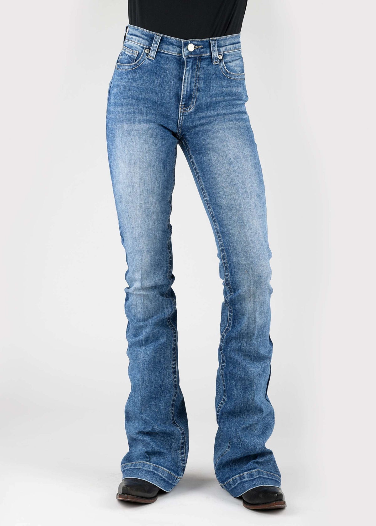 Tin Haul Womens Navy Tan Emb Back Pocket Deco Button Jeans - Tin Haul - Flyclothing LLC