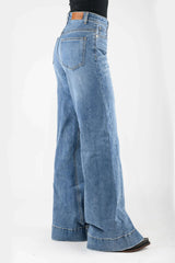 Tin Haul Womens Angled Side Seam Plain Back Pocket Button Jeans - Tin Haul - Flyclothing LLC