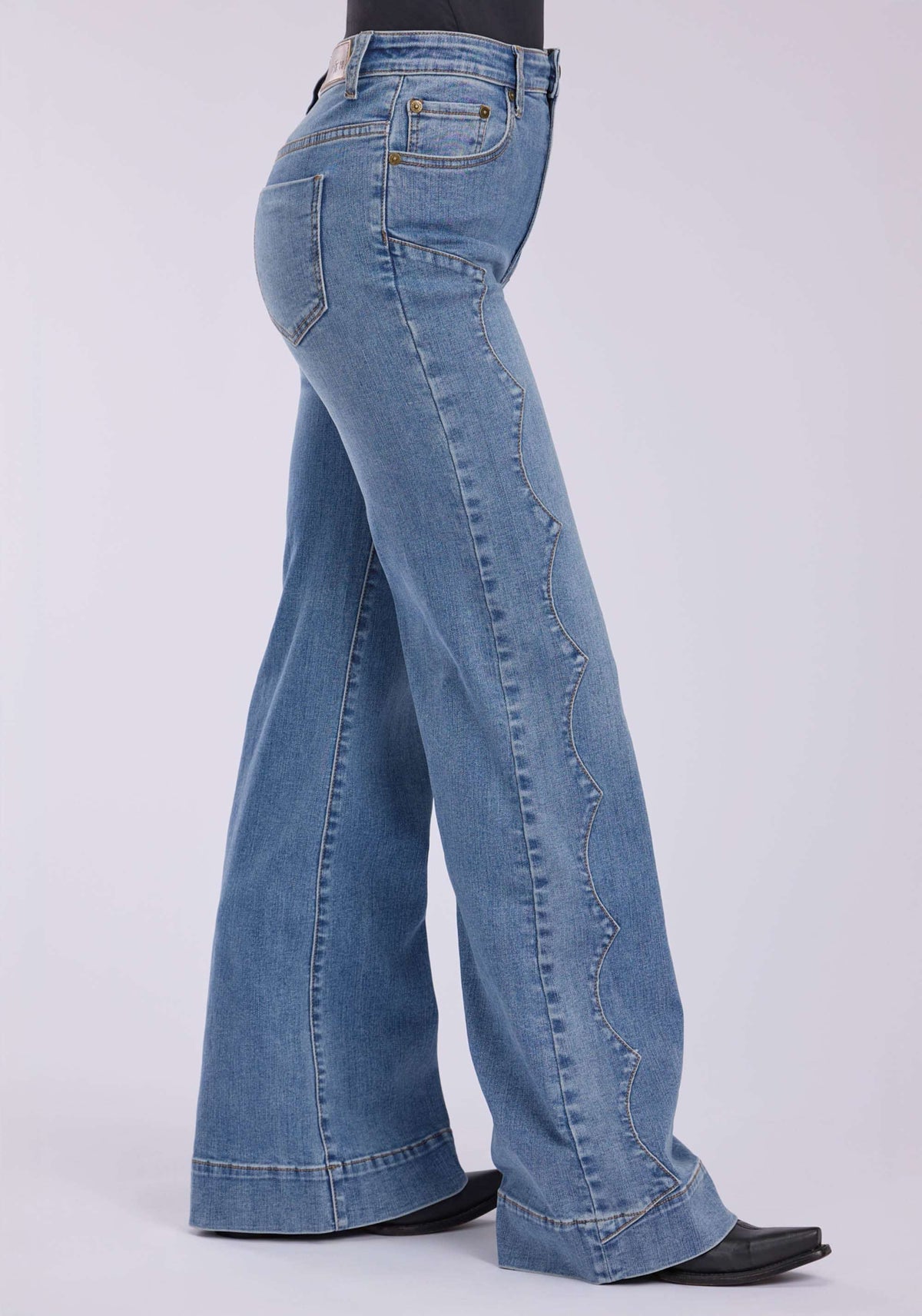 Tin Haul Womens Side Yoke Details Plain Back Pocket Button Jeans - Tin Haul - Flyclothing LLC