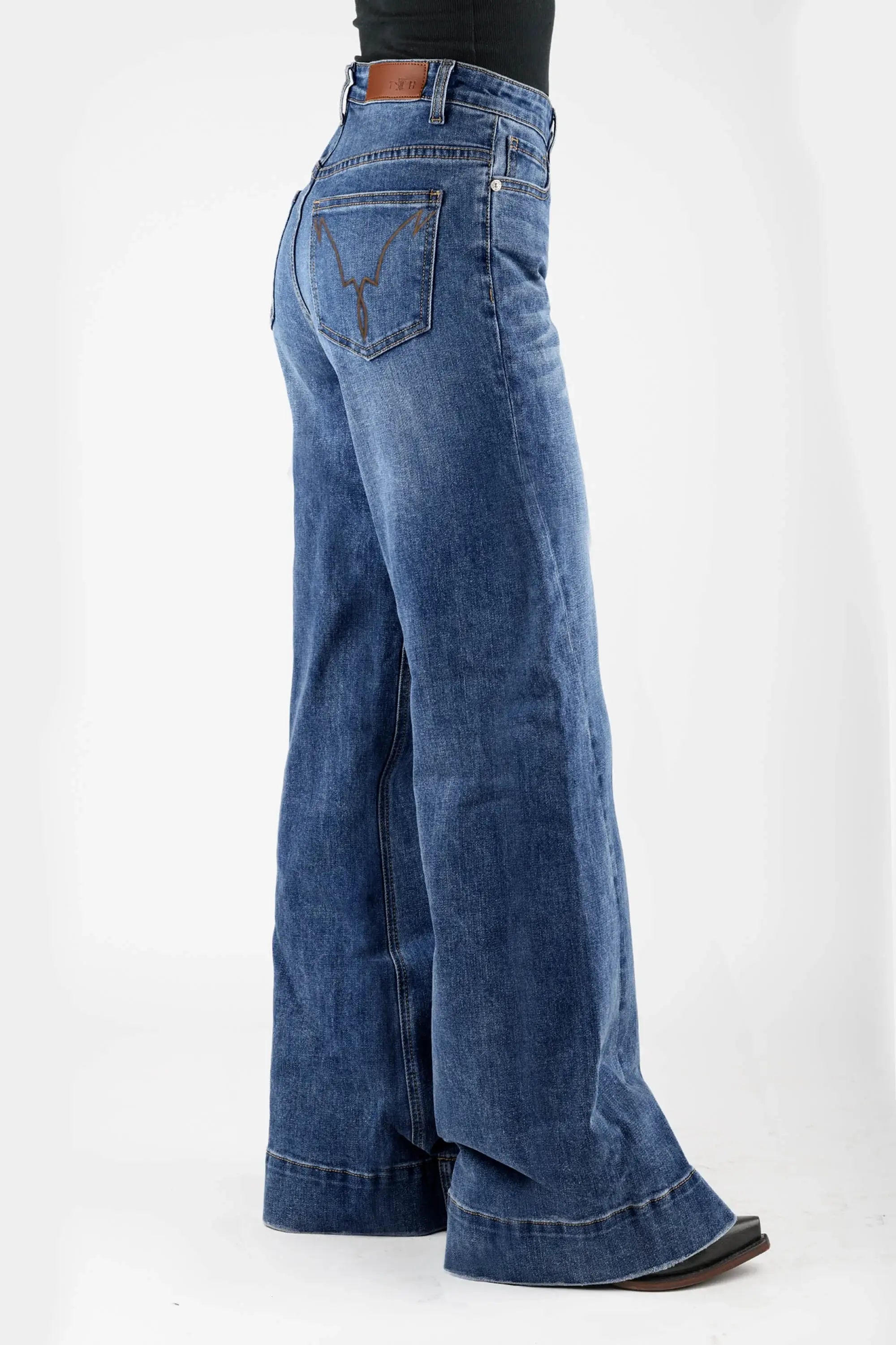 Womens Jeans Button Gold Curved Embroidery On Back Pkt Western Shirt - Tin Haul - Flyclothing LLC