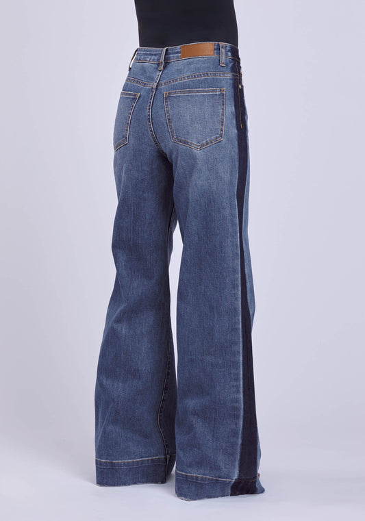 Womens Jeans Button Front Seam Down Legs Western Shirt