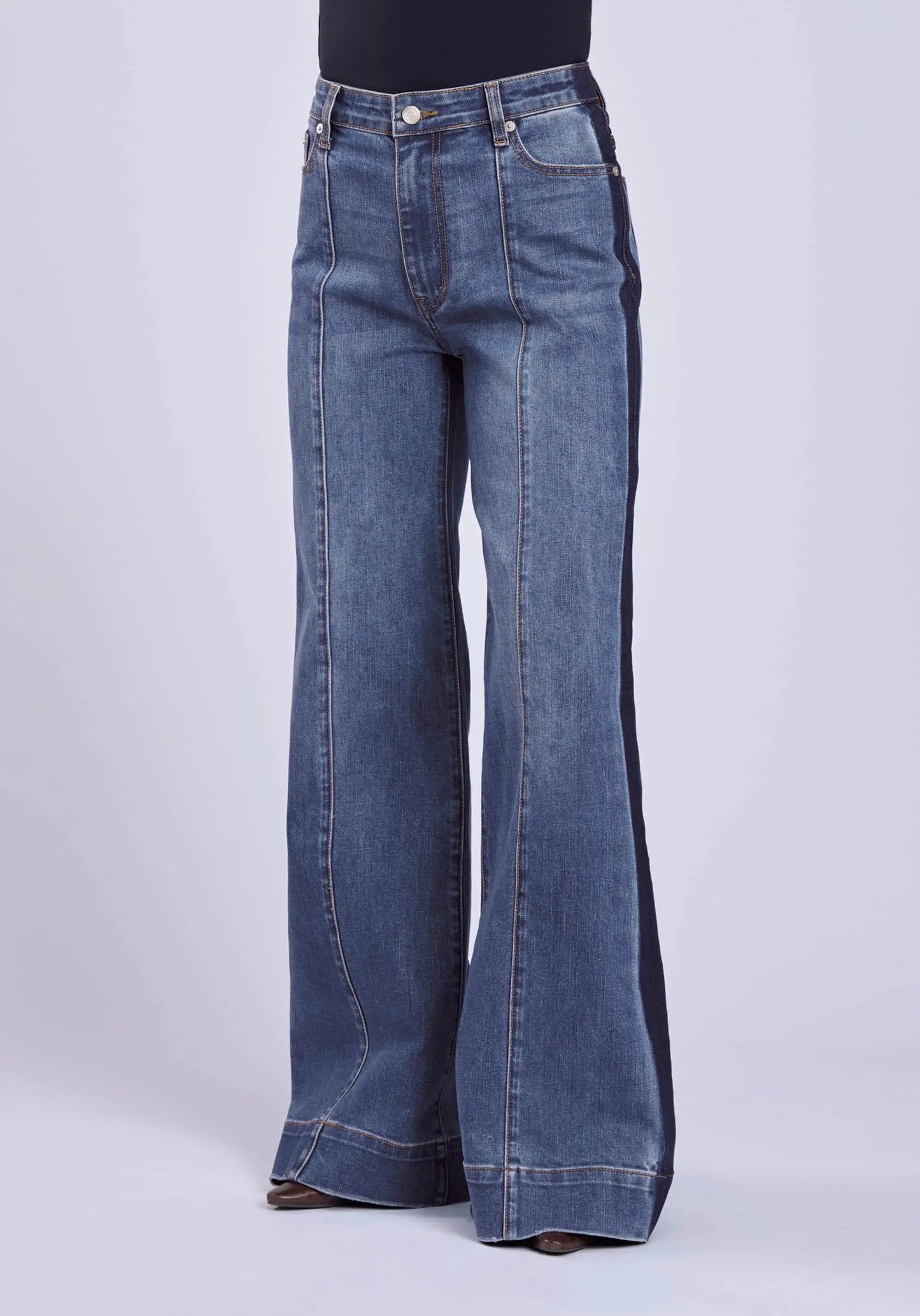 Womens Jeans Button Front Seam Down Legs Western Shirt - Tin Haul - Flyclothing LLC