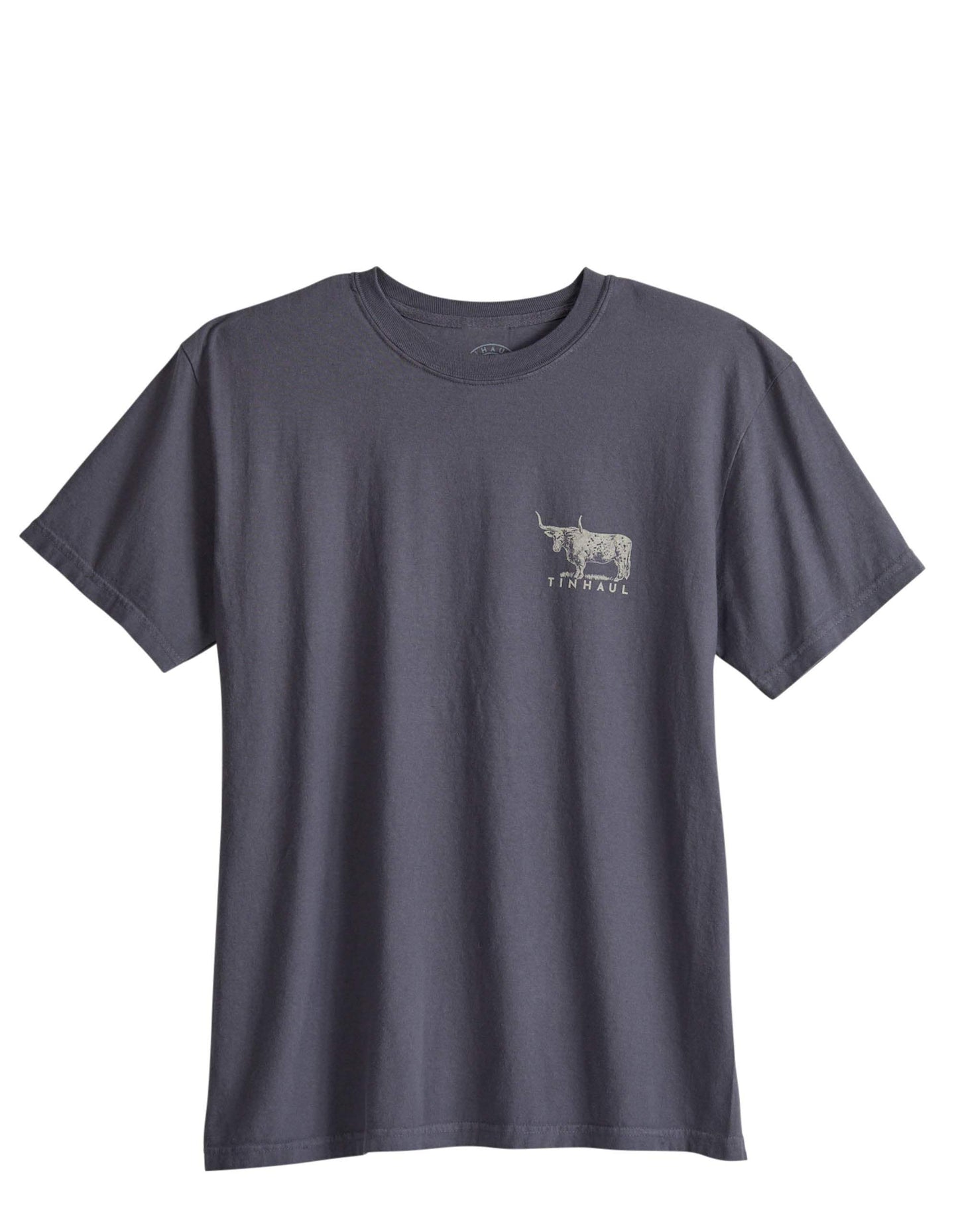 Tin Haul Unisex Short Sleeve Tin Haul Western Supply Bull Back Screen T Shirt Heavyweight Graphite With Front Screen - TIN HAUL - Flyclothing LLC