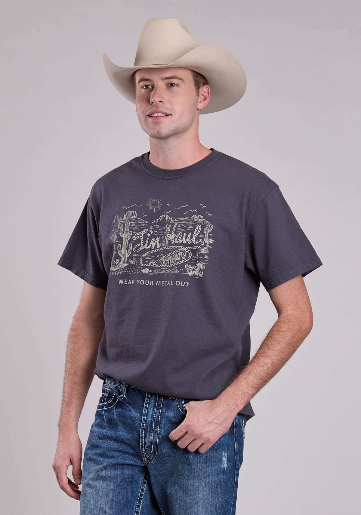 Tin Haul Unisex Vintage Sceen With Rope Short Sleeve Pullover Western Shirt - Tin Haul - Flyclothing LLC