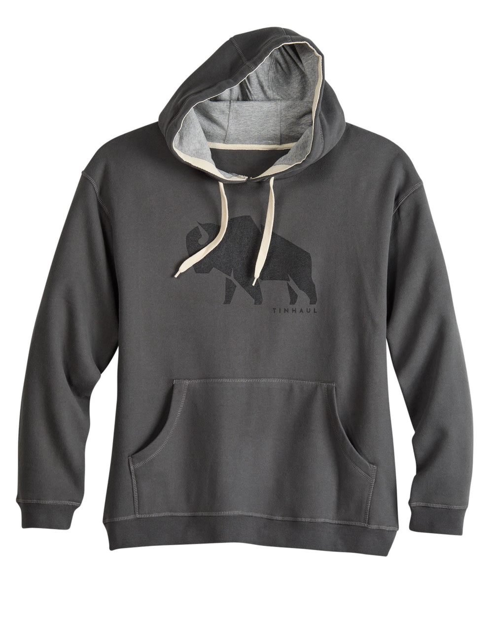 Tin Haul Mens Tin Haul Pullover Hoodie Modern Bull Screen Print Heavyweight Dark Grey - TIN HAUL