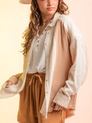 Contrast Button Up Long Sleeve Shirt - Trendsi
