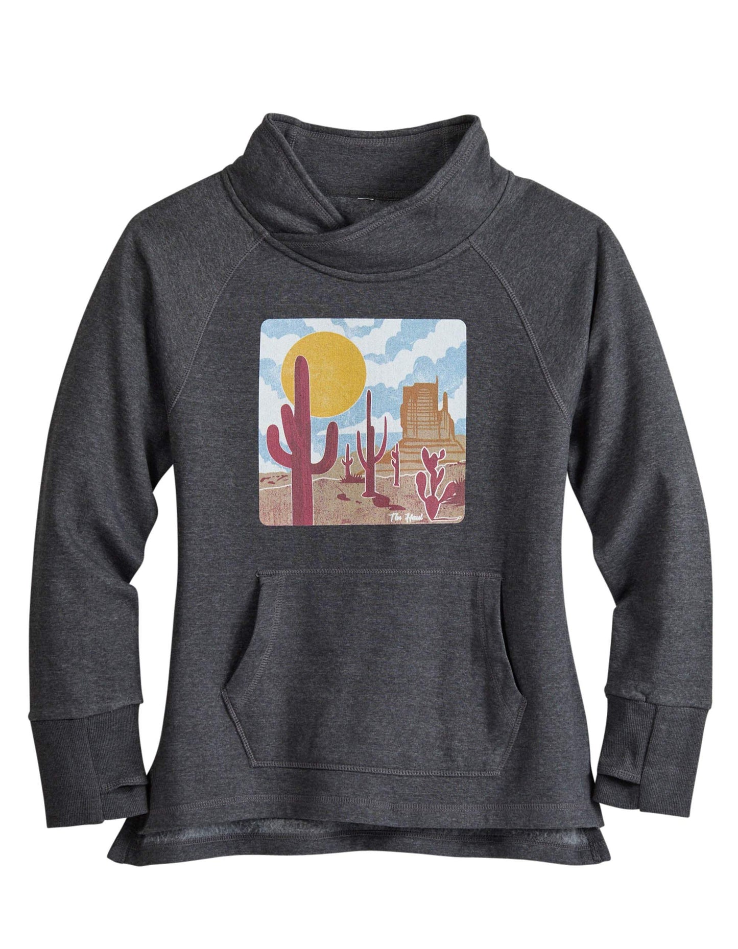 Tin Haul Womens Tin Haul Pullover Hoodie Desert Scenery Screen Print With Funnel Neck - TIN HAUL - Flyclothing LLC