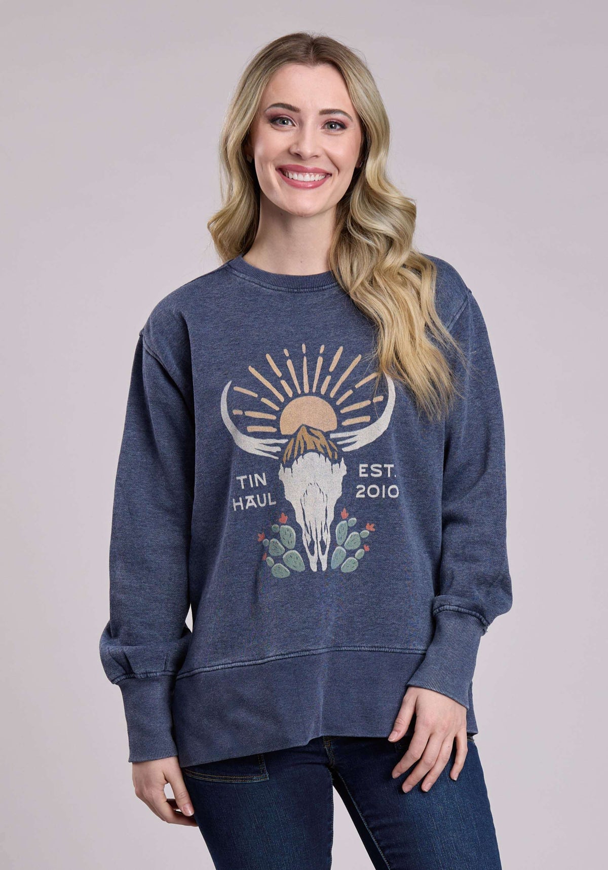Tin Haul Womens Longhorn Skull And Sun Pullover Western Shirt - Tin Haul - Flyclothing LLC