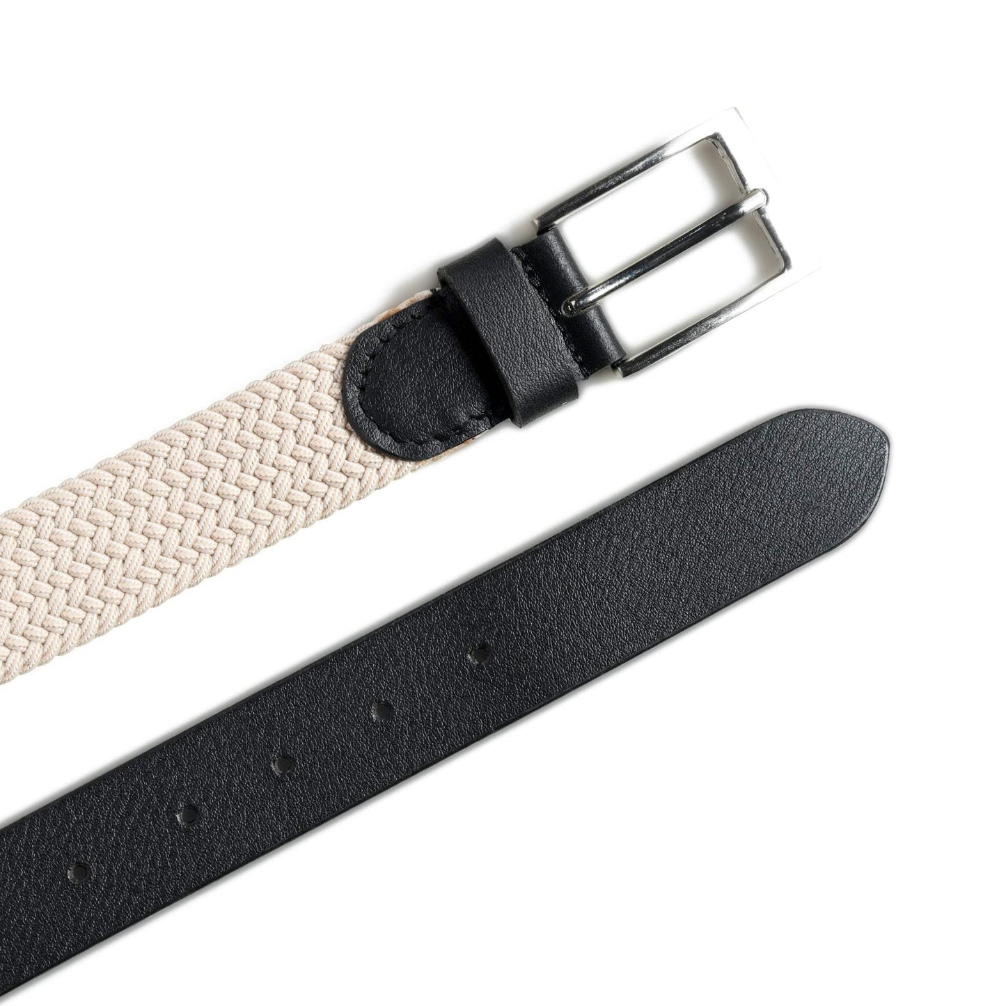 Cream & Black Braided Canvas Leather Belt - Classy Leather Bags - Flyclothing LLC