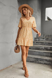 Ditsy Floral V-Neck Half Sleeve Mini Dress - Trendsi
