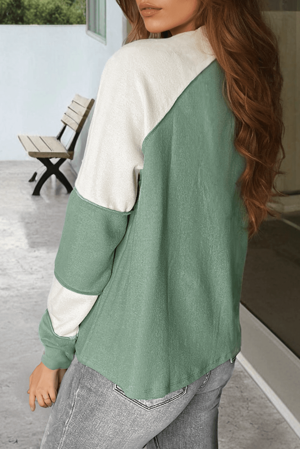 Color Block Round Neck Raglan Sleeve Top - Trendsi - Flyclothing LLC