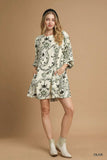 Umgee Boho Printed Balloon Sleeve Mini Dress - Trendsi - Flyclothing LLC