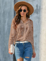 Full Size Collared Neck Long Sleeve Shirt Plus Size - Trendsi - Flyclothing LLC