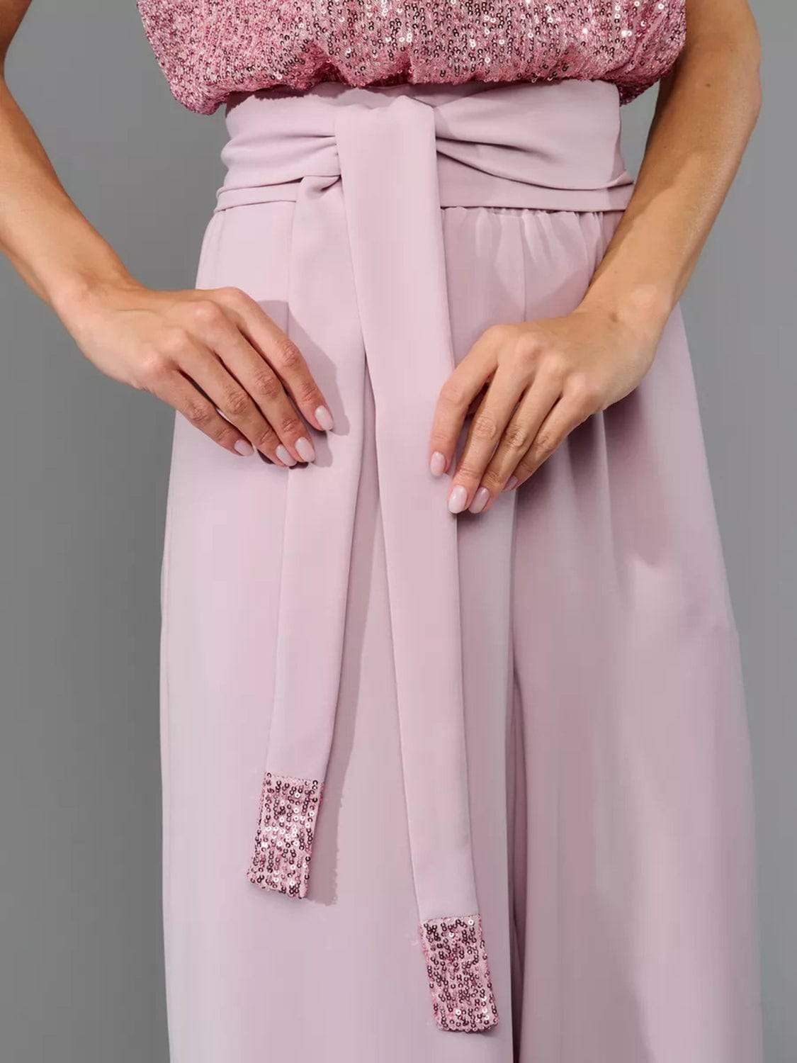 Full Size Sequin Round Neck Short Sleeve Wide Leg Jumpsuit - Trendsi - Flyclothing LLC