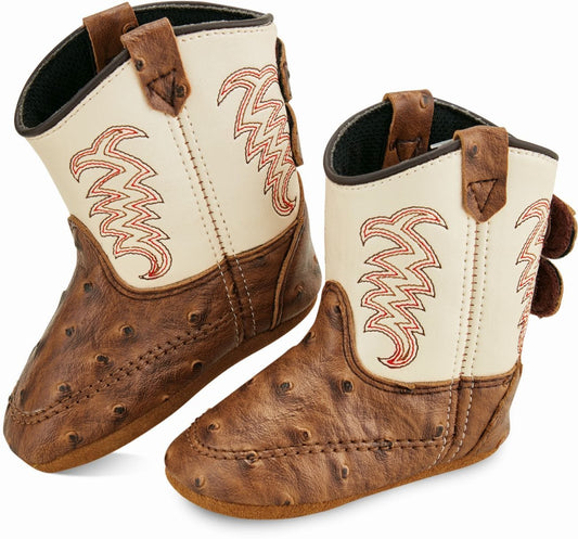 Old West Brown Ostrich Print Foot White Shaft Poppets - Old West