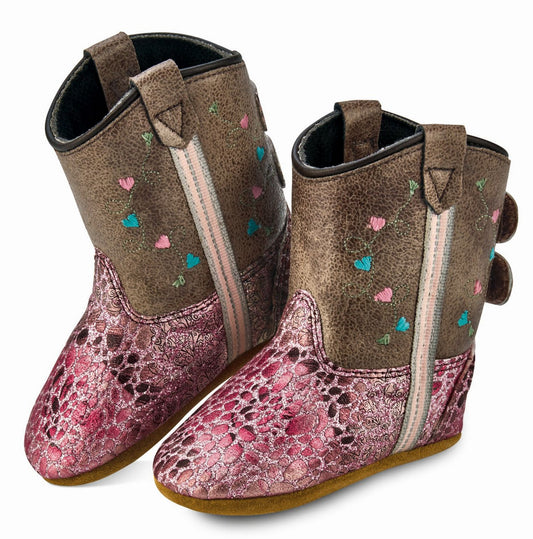 Old West Pink Hearts Toddler Round Toe Boots