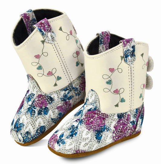 Old West Purple Flowers Toddler Round Toe Boots