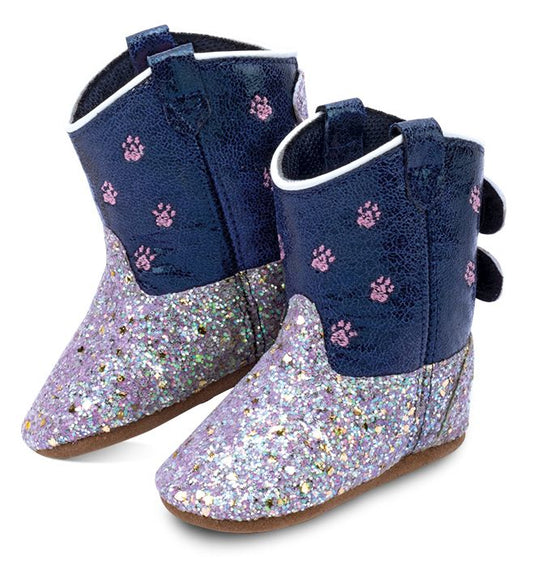 Old West Glitter Paw Print Toddler Round Toe Boots