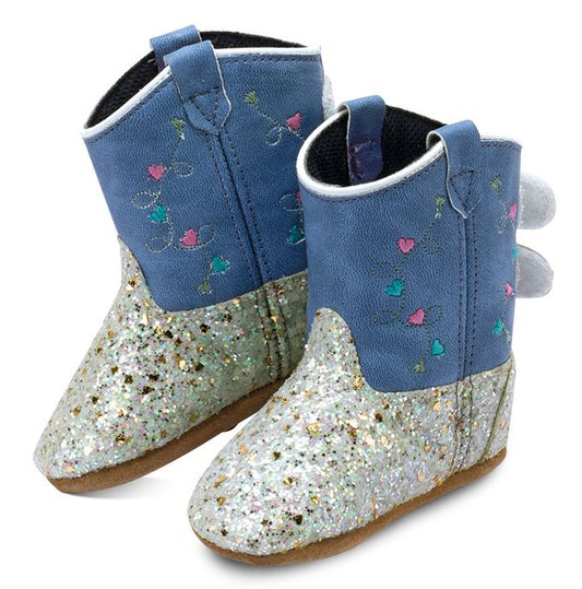 Old West Glitter Hearts Toddler Round Toe Boots