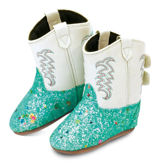 Old West Green Glitter Toddler Round Toe Boots