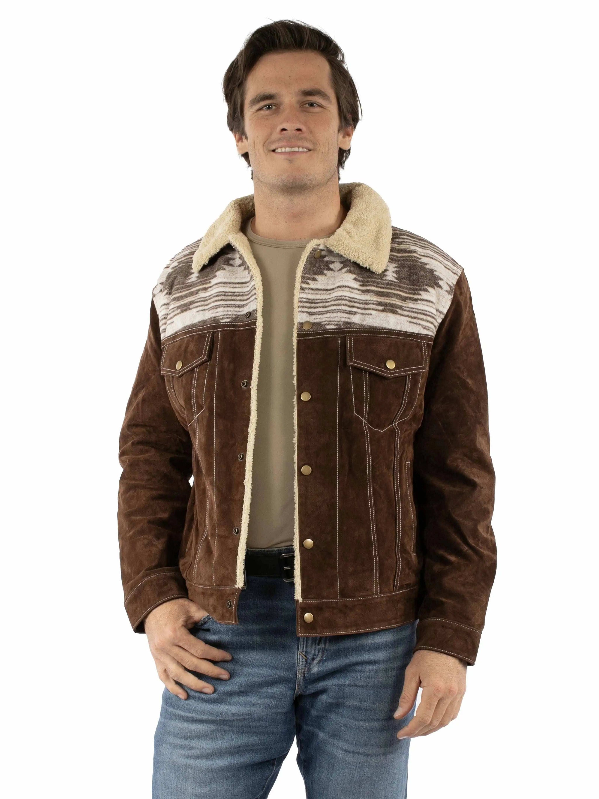Leatherwear mens 50% leather 50% polyester Chocolate Knit inset jacket - Scully Leather - Flyclothing LLC