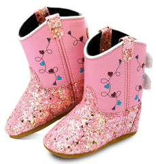 Old West Pink Glitter Toddler Round Toe Boots