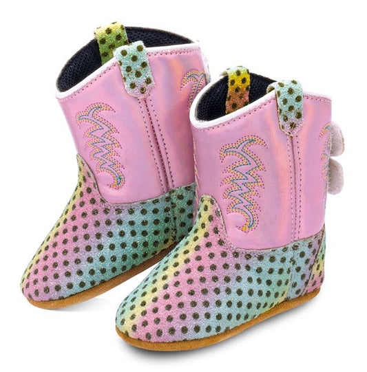Old West Pink Rainbow Toddler Round Toe Boots