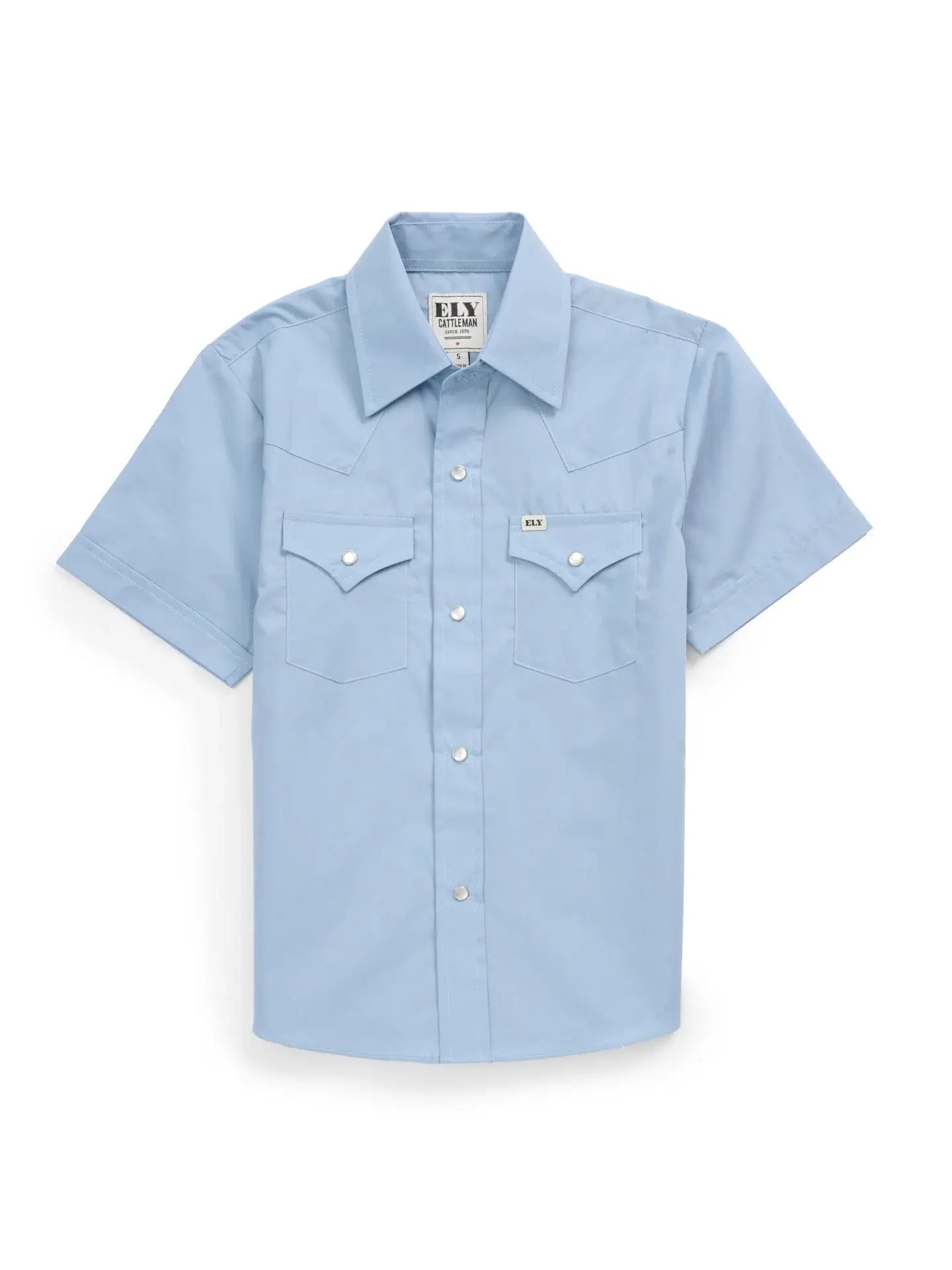 Boy's Ely Cattleman Short Sleeve Solid Stone Blue Western Snap Shirt - Ely Cattleman - Flyclothing LLC
