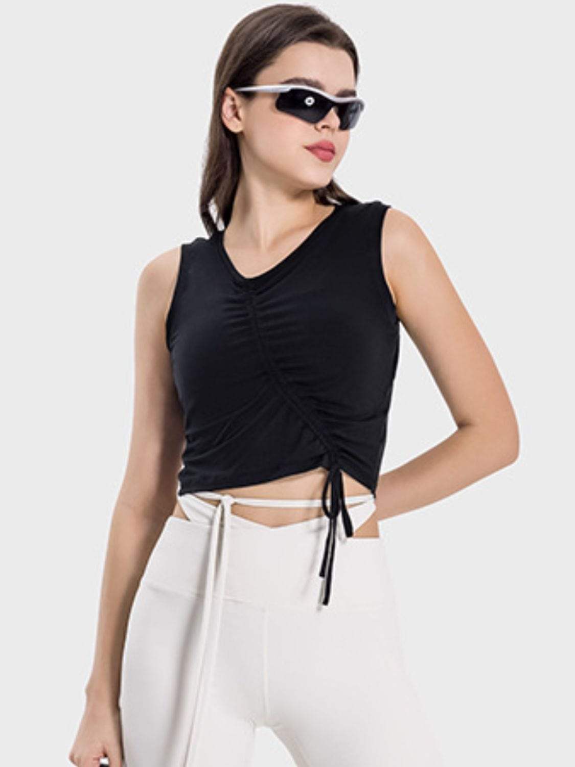 Drawstring Ruched Wide Strap Active Tank - Trendsi - Flyclothing LLC