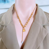 18K Gold-Plated Lock Pendant Necklace - Trendsi - Flyclothing LLC