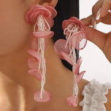 Floral Petal Beaded Tassel Drop Earrings - Trendsi - Flyclothing LLC
