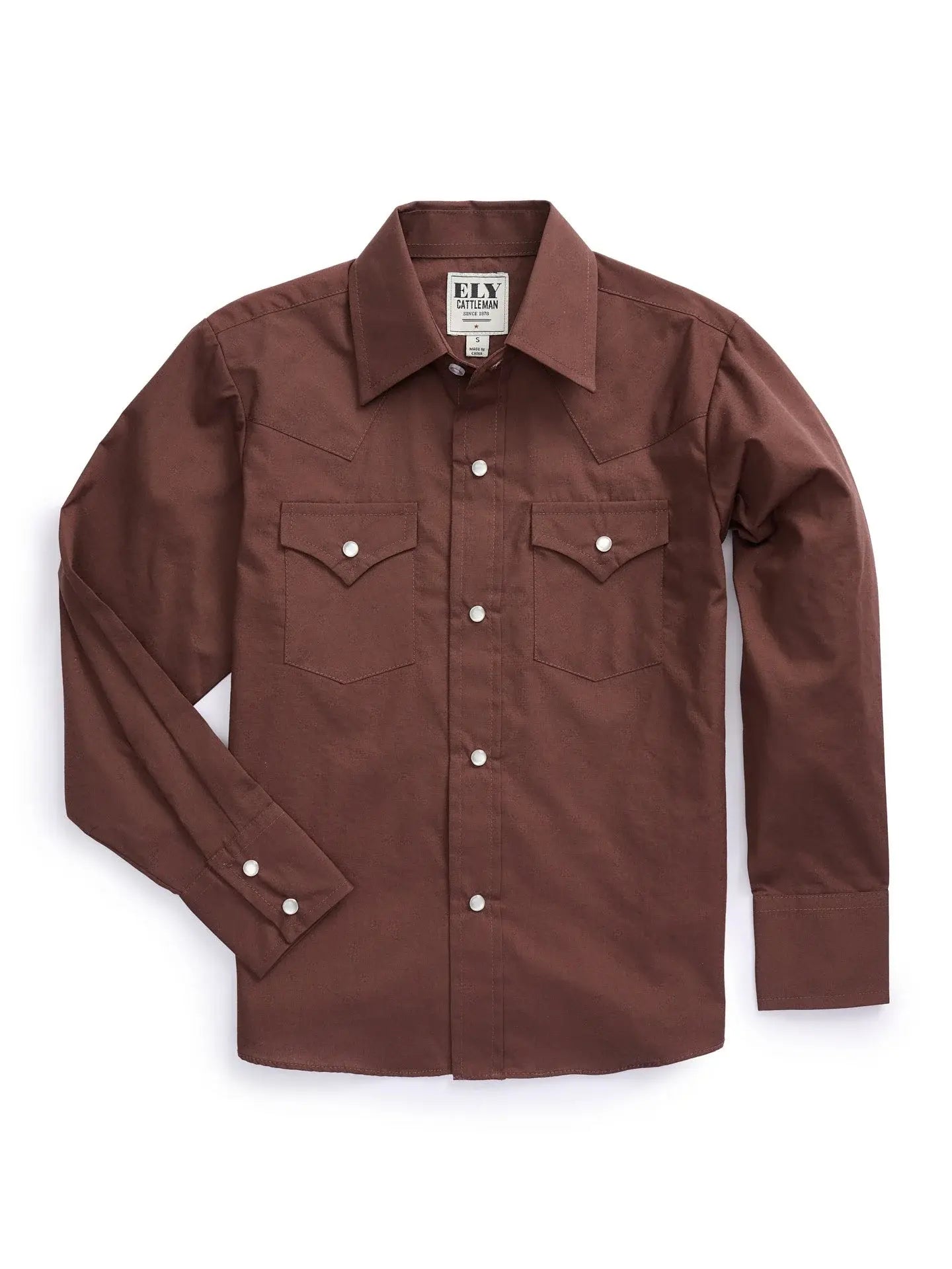 Boy's Ely Cattleman Long Sleeve Solid Brown Western Snap Shirt - Ely Cattleman - Flyclothing LLC
