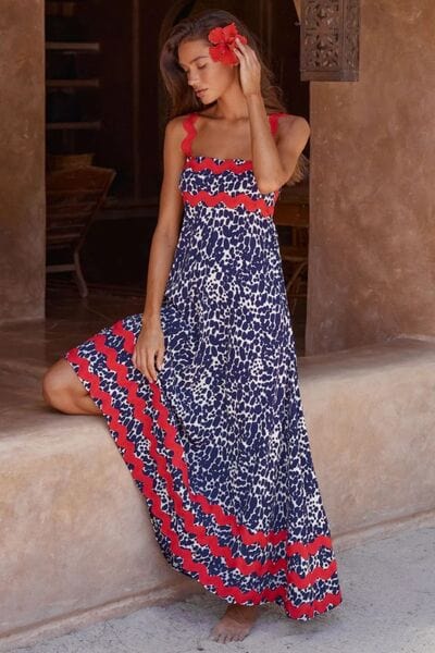 Printed Square Neck Wide Strap Maxi Dress - Trendsi