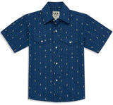 Boy's Ely Cattleman Short Sleeve Diamond Aztec Print Snap Shirt- Navy & White - Ely Cattleman